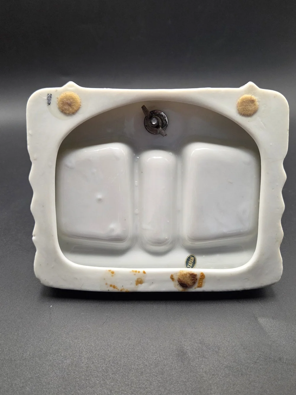 Vintage Porcelain Swivel Vanity Mirror with Floral Divided Trinket Tray